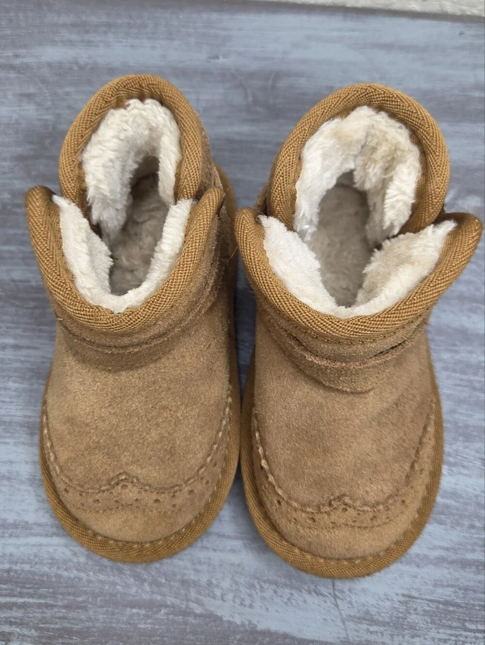 Babyfeet Tan Suede Winter Boots with Fleece Lining Toddler Size 6
